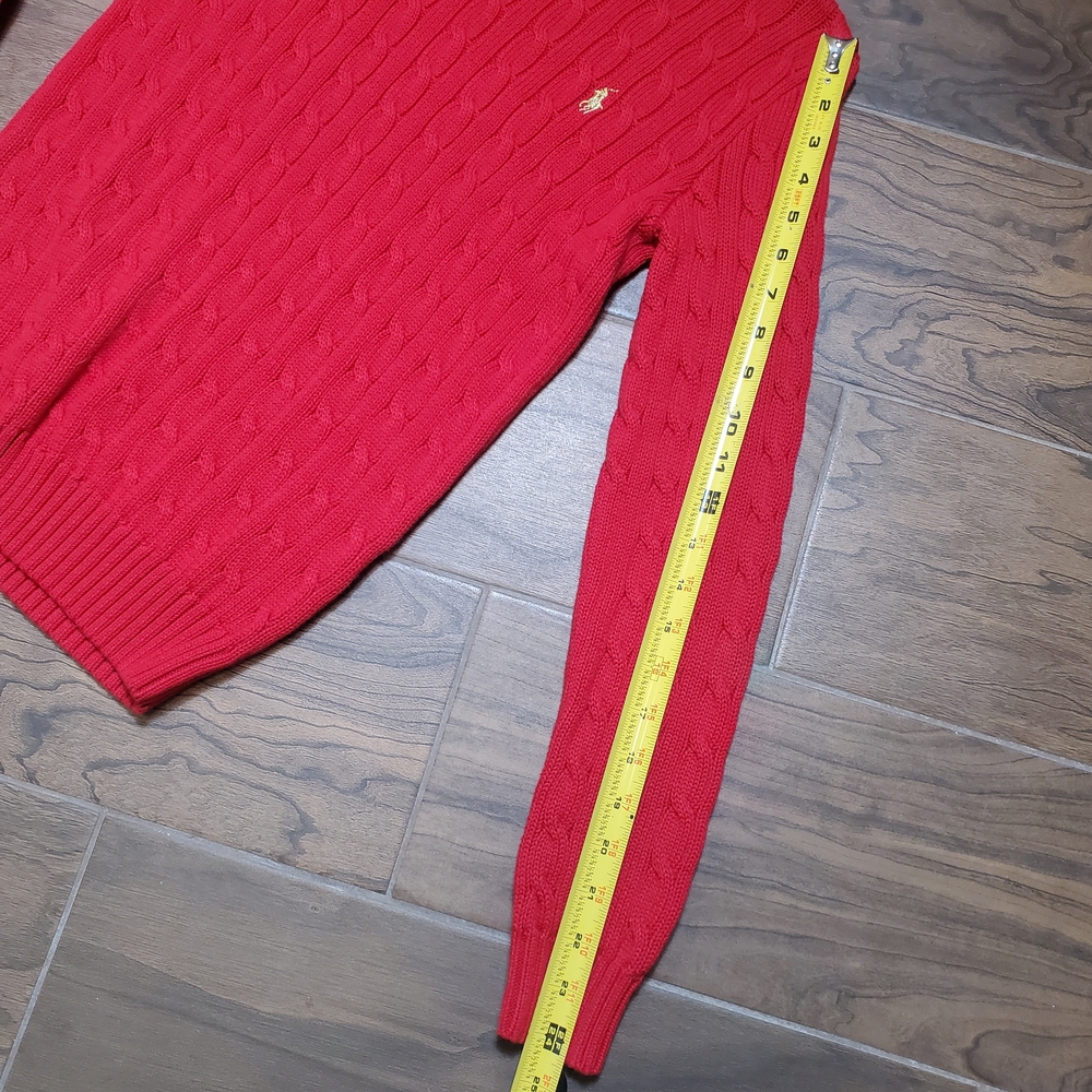 Ralph Lauren Red Cable Knit Sweater Womans M Gold Pony Preppy Cotton - Picture 12 of 13